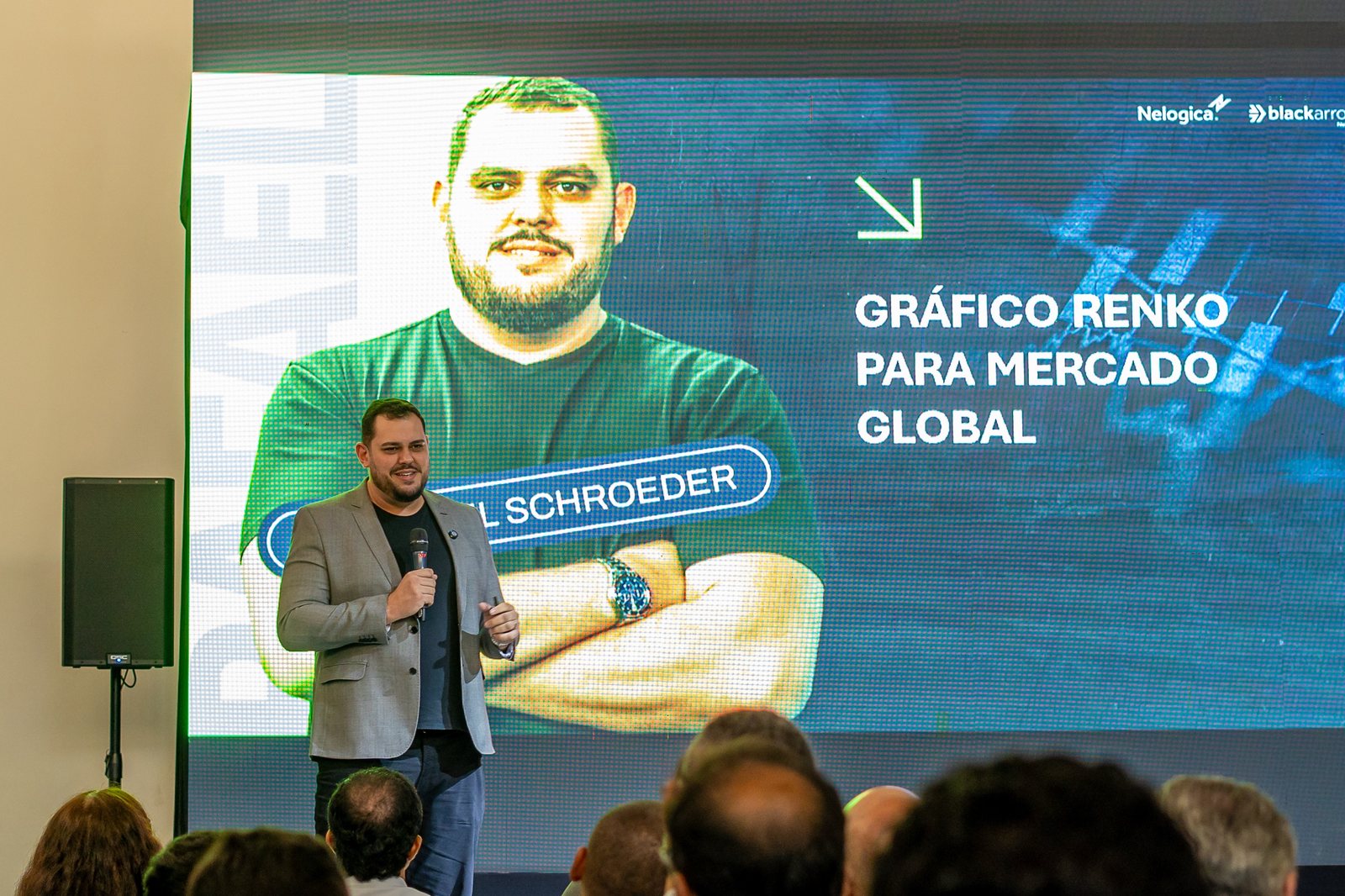 Rafael palestrando sobre Gráfico Renko em evento da Nelogica e BlackArrow
